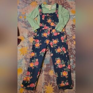 Matilda Jane Kids Floral Overalls Set - Navy and Mint